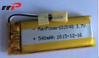 باتری 540mAh 602048 لیتیوم پلیمر با درجه حرارت بالا UL CE IEC